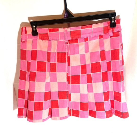 American Bazi Y2K Pink Checkerboard Pleated Mini Skirt 1X Preppy Trend - Picture 11 of 13